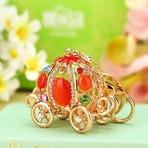 New Cinderella's Pumpkin Coach Bag Charm Keychain Orange